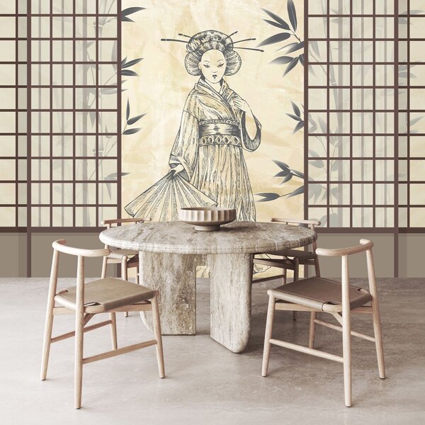 Fototapet Desenul unei femei în kimono, Fototapet acuarelă, Fototapet populare, w02535 - Tapeko.ro