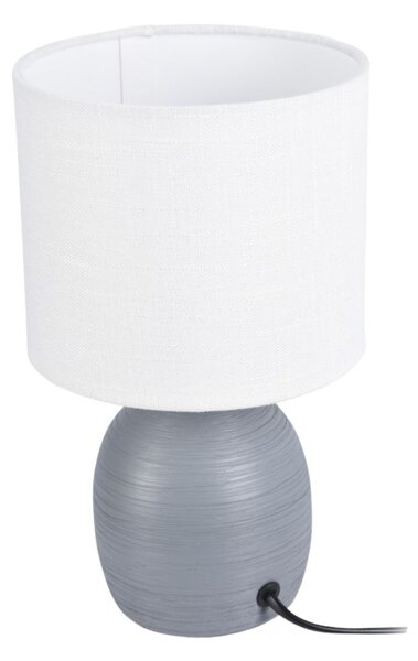 Lampă de masă decorativă cu abajur textil alb și bază ceramică gri, E14