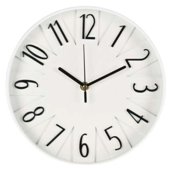 Ceas decorativ de perete, alb cu cifre negre, 24.8 cm, design modern