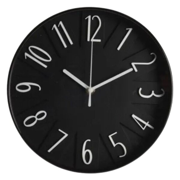 Ceas decorativ de perete, negru cu cifre albe, 24.8 cm, design modern