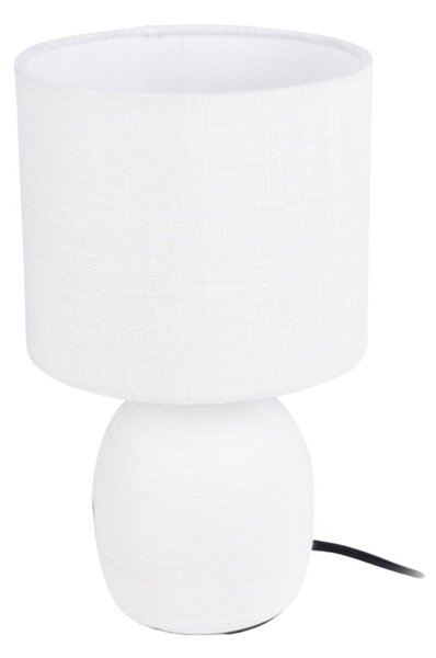Lampă de masă decorativă cu abajur textil alb și bază ceramică albă, E14