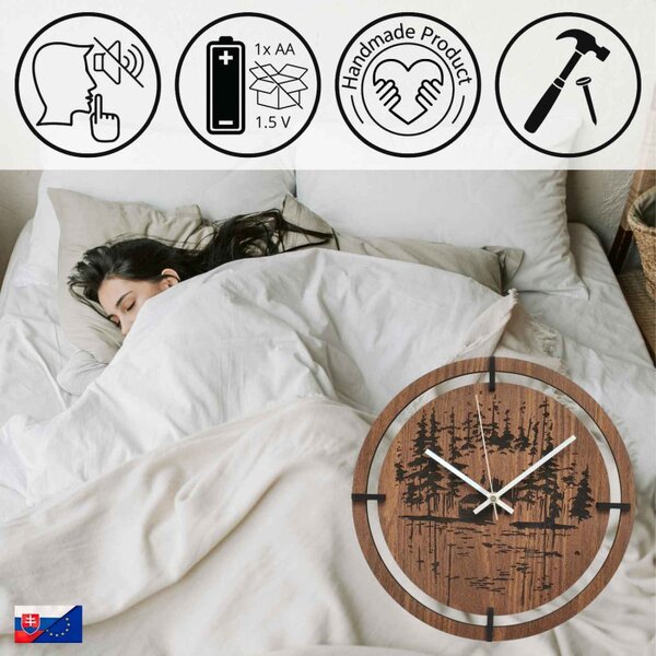 Ceas de perete din lemn - motiv original de pădure de conifere | RENT