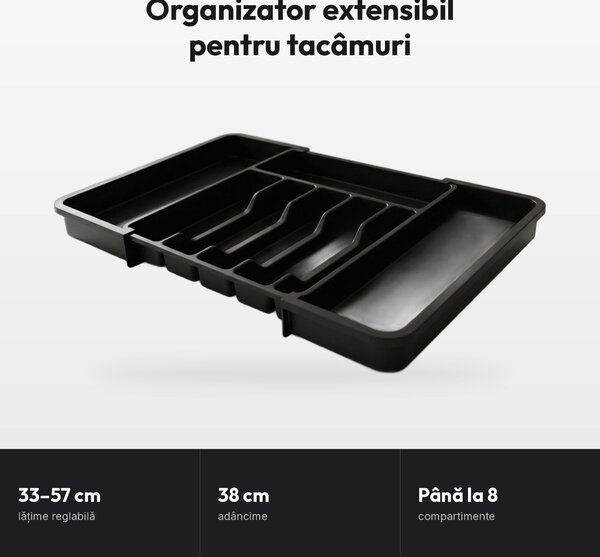 Organizator tacâmuri extensibil pentru sertar, 33–57 × 38 cm