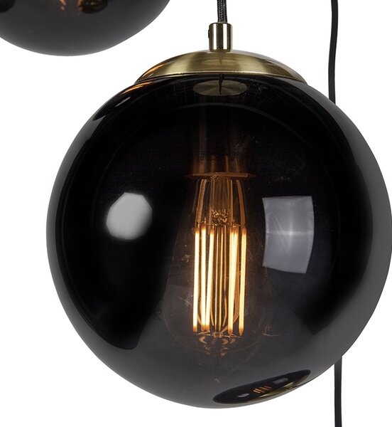 Lampă suspendată inteligentă alamă cu sticlă neagră 3 lumini incl. WiFi ST64 - Pallon