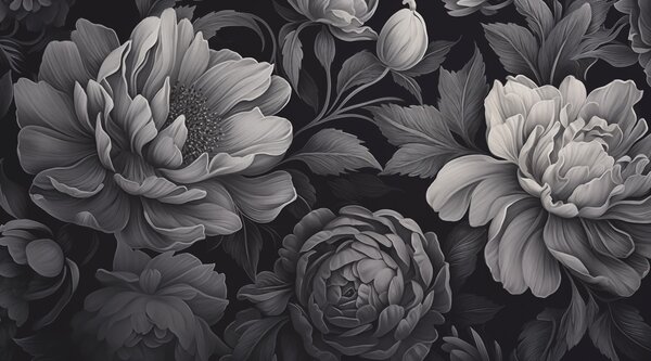 Fototapet Model floral alb-negru, Fototapet flori, Fototapet populare, w02575 - Tapeko.ro