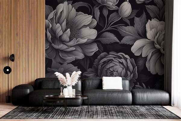 Fototapet Model floral alb-negru, Fototapet flori, Fototapet populare, w02575 - Tapeko.ro