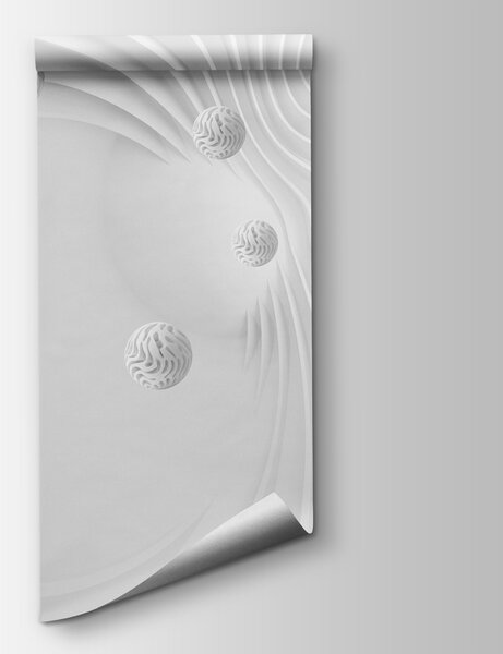 Fototapet Suprafață albă turbionată cu bile albe, Fototapet 3D, Fototapet populare, w08553 - Tapeko.ro