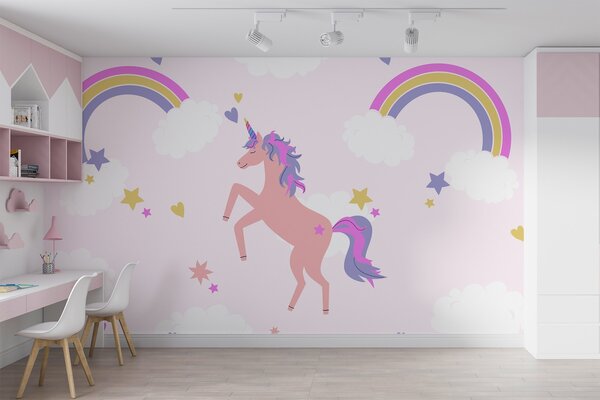 Fototapet Unicorn cu curcubee și stele, Fototapet unicorni, Fototapet populare, w02671 - Tapeko.ro