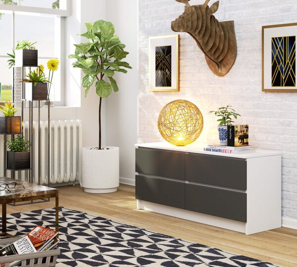 Comodă Kraft 4SZ (alb + grafit). Promo -13%. 1117185