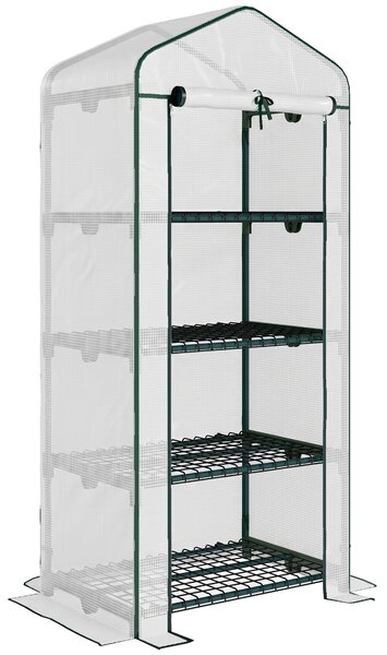 Outsunny Seră Verticală pentru Balcon și Terasă cu 4 Rafturi, Structură din Oțel și PE, 70x50x160 cm, Alb | Aosom Romania
