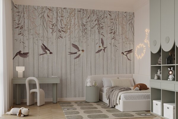 Fototapet Păsări care se înalță printre ramurile delicate, Fototapet natură, Fototapet populare, w08566 - Tapeko.ro