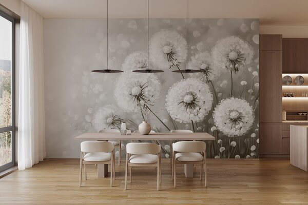 Fototapet Grup de păpădii cu flori albe, Fototapet natură, Fototapet populare, w08594 - Tapeko.ro