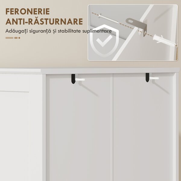 HOMCOM Dulap Bucătărie 162 cm, Credenza, Uși Acrilice Soft-Close, Rafturi, Alb. | Aosom Romania