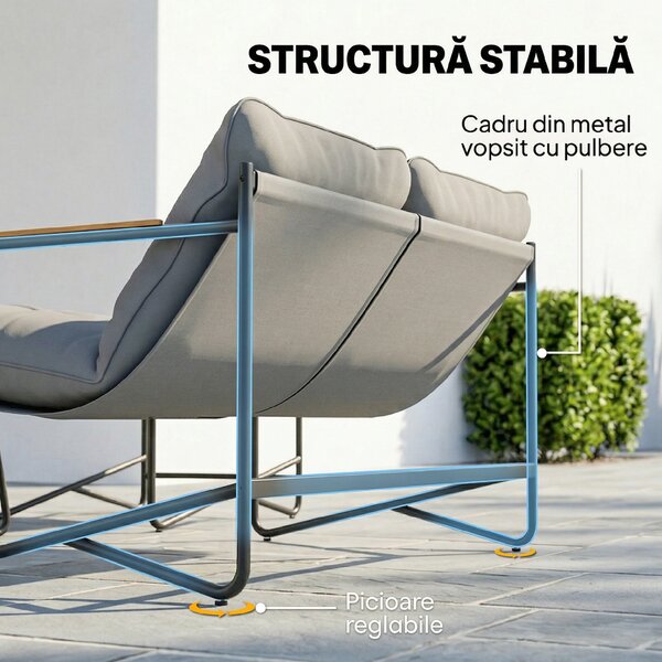 Set de Grădină Outsunny cu Canapea, 2 Fotolii și Măsuță cu Blat din Sticlă, Mobilier de Exterior cu Perne Groase, Gri Deschis | Aosom Romania