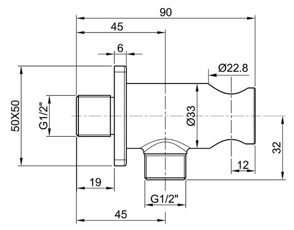 Sapho Sapho, suport de dus MINIMAL, cu evacuare, inox, MI035