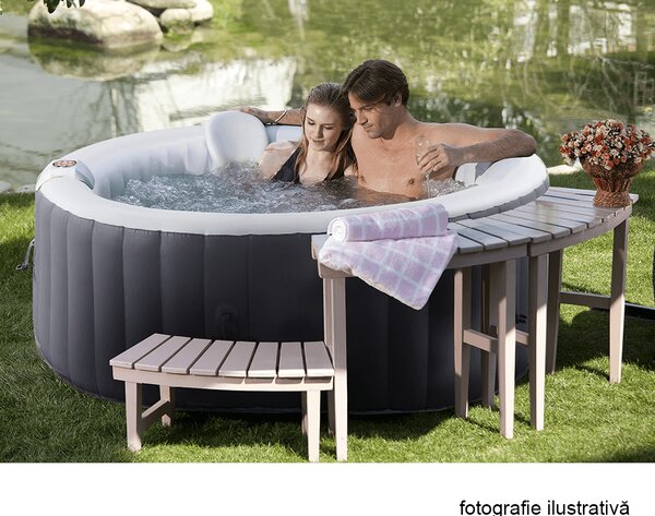 KONDELA Măsuţă auxiliară pentru jacuzzi în formă arcuită, bambus natural, VIREO TYP 3