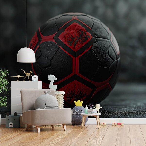 Fototapet Balon de fotbal dinamic negru și roșu, Fototapet fotbal, Fototapet populare, w08619 - Tapeko.ro