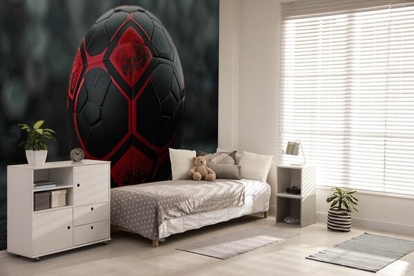 Fototapet Balon de fotbal dinamic negru și roșu, Fototapet fotbal, Fototapet populare, w08619 - Tapeko.ro