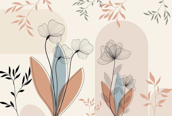 Fototapet Eleganță florală în nuanțe delicate, Fototapet acuarelă, Fototapet populare, w02754 - Tapeko.ro