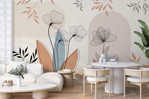 Fototapet Eleganță florală în nuanțe delicate, Fototapet acuarelă, Fototapet populare, w02754 - Tapeko.ro