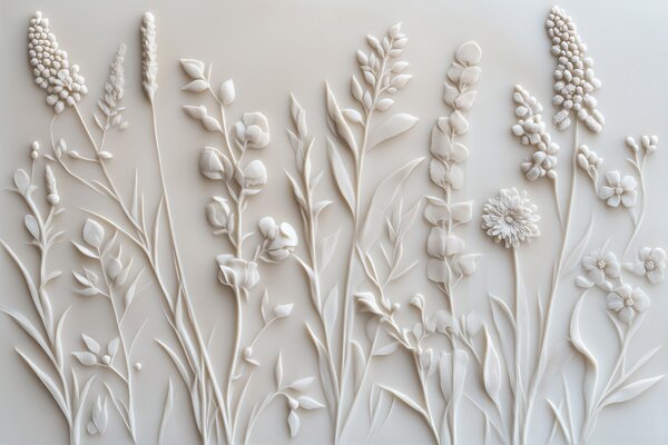 Tapet Flori sălbatice elegante în stil stucco, Fototapet Natură, w08631 : Uwalls.ro