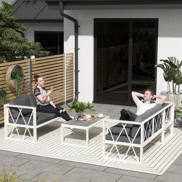 Outsunny Set Mobilier de Grădină din 4 Piese cu 2 Canapele, Fotoliu Reglabil și Măsuță de Cafea, 121x61x62 cm, Gri | Aosom Romania