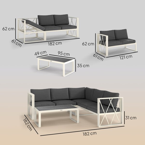 Outsunny Set Mobilier de Grădină din 4 Piese cu 2 Canapele, Fotoliu Reglabil și Măsuță de Cafea, 121x61x62 cm, Gri | Aosom Romania