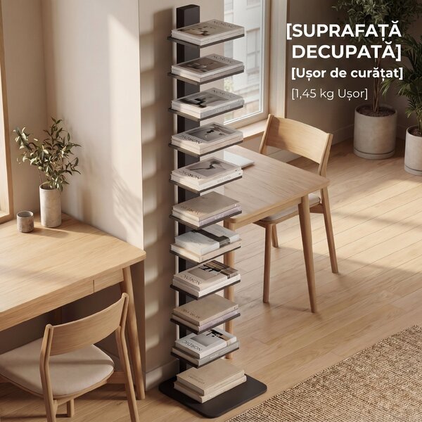 HOMCOM Bibliotecă Verticală înaltă cu 11 Rafturi, Bibliotecă Economisitoare de Spațiu Slim, Raft Industrial pentru Living, Dormitor, Birou, 34.5x41.5x163.5 cm, Negru | Aosom Romania