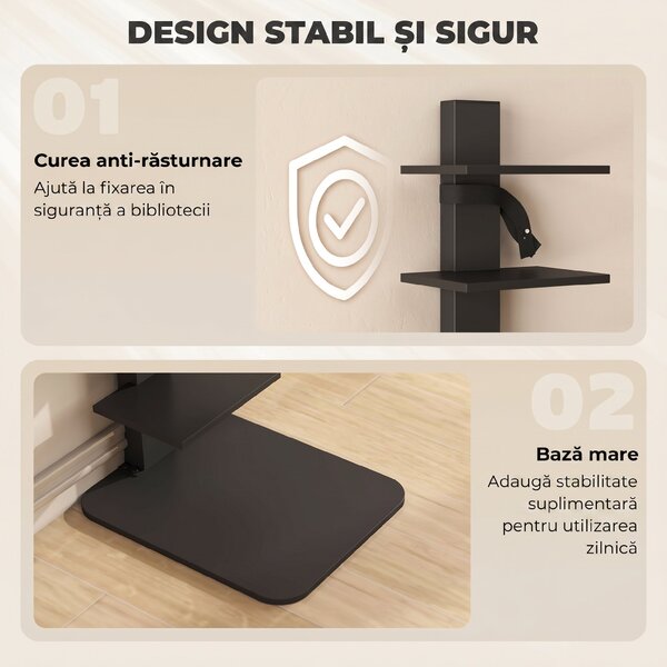 HOMCOM Bibliotecă Verticală înaltă cu 11 Rafturi, Bibliotecă Economisitoare de Spațiu Slim, Raft Industrial pentru Living, Dormitor, Birou, 34.5x41.5x163.5 cm, Negru | Aosom Romania