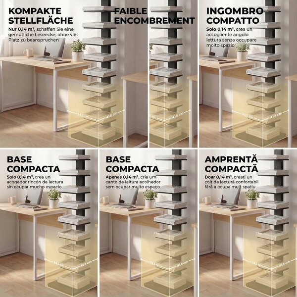 HOMCOM Bibliotecă Verticală înaltă cu 11 Rafturi, Bibliotecă Economisitoare de Spațiu Slim, Raft Industrial pentru Living, Dormitor, Birou, 34.5x41.5x163.5 cm, Negru | Aosom Romania