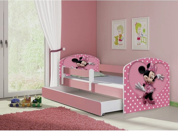 Pat copii cu sertar si saltea Minnie Mouse si protectie anticadere