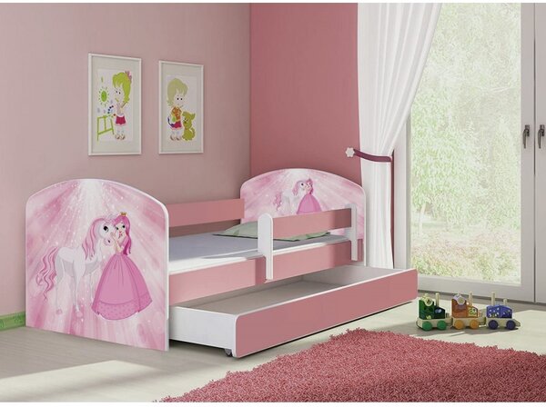 Pat copii cu sertar si saltea Poney Princess si protectie anticadere