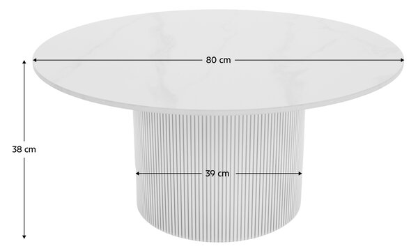 KONDELA Măsuţă de cafea, marmură albă/MDF, diametru 80 cm, MAHIR TYP 1