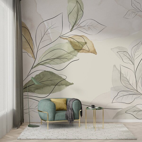 Fototapet Design botanic elegant în nuanțe moi, Fototapet acuarelă, Fototapet populare, w02807 - Tapeko.ro