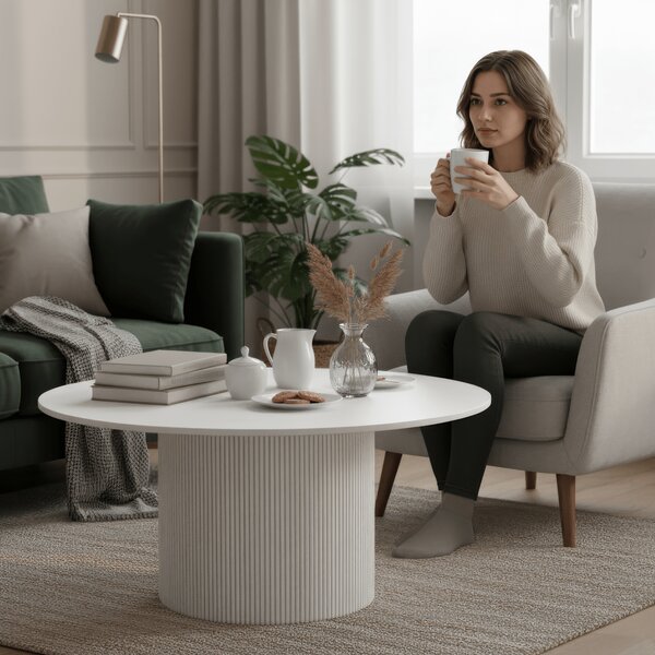 KONDELA Măsuţă de cafea, marmură albă/MDF, diametru 80 cm, MAHIR TYP 1