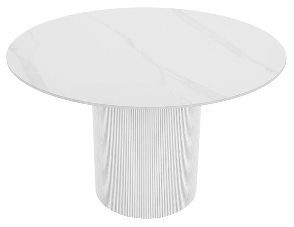 KONDELA Masă de sufragerie, marmură albă/MDF, diametru 120 cm, MAHIR TIP 1