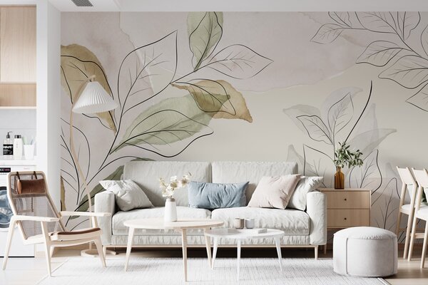 Fototapet Design botanic elegant în nuanțe moi, Fototapet acuarelă, Fototapet populare, w02807 - Tapeko.ro