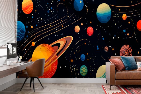 Fototapet Planete și stele colorate, Fototapet spațiu cosmic, Fototapet populare, w02816 - Tapeko.ro