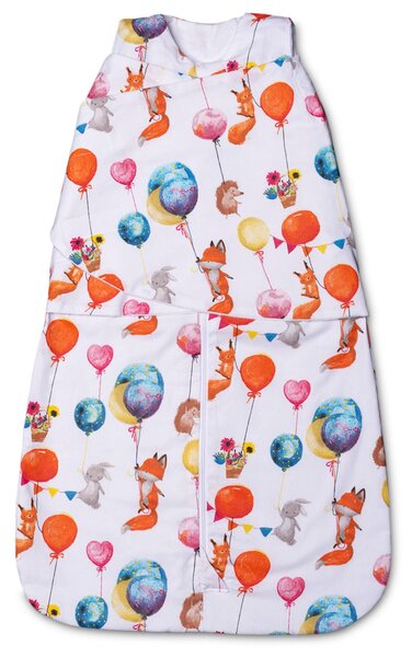 Sac de dormit bebelusi cu interior din flanel si sistem de infasare Kidizi Baloon Friends, 70 cm, 0.5 tog