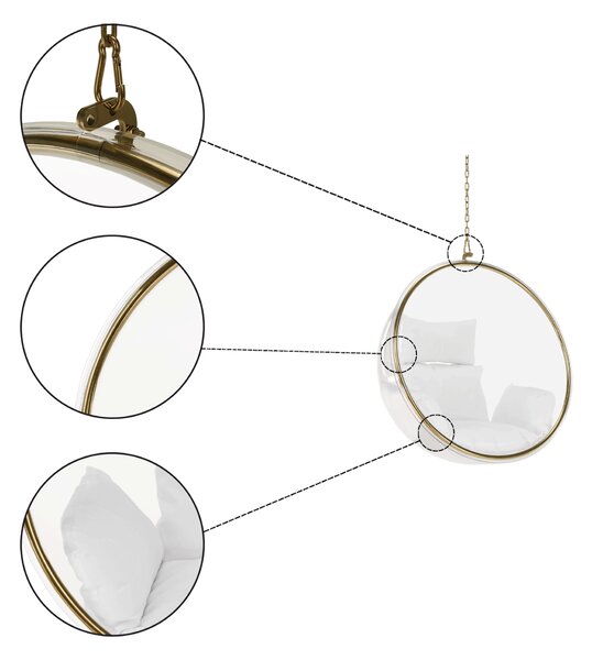 KONDELA Scaun suspendat, transparent/ auriu/ alb, BUBBLE NEW TIP 1