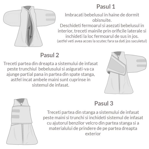 Sac de dormit bebelusi cu interior din flanel si sistem de infasare Kidizi Baloon Friends, 70 cm, 0.5 tog