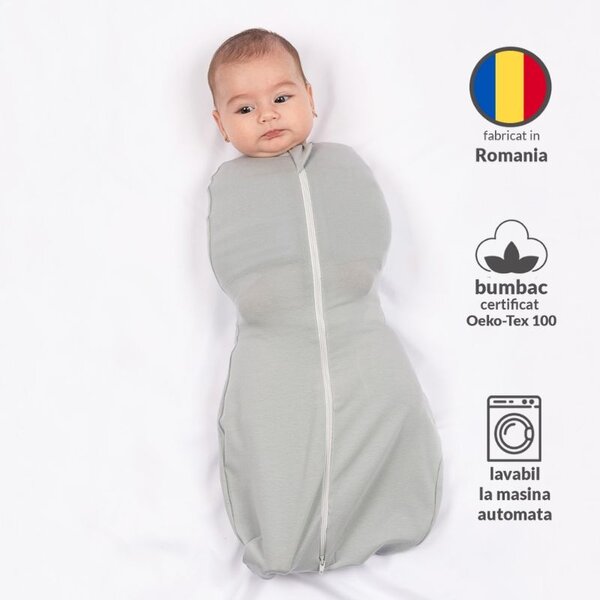 Set 2 sistem de infasat cu fermoar dublu Kidizi SnugPod Grey Peach S, pentru nou-nascuti 2.6-5 kg, 0.5 tog