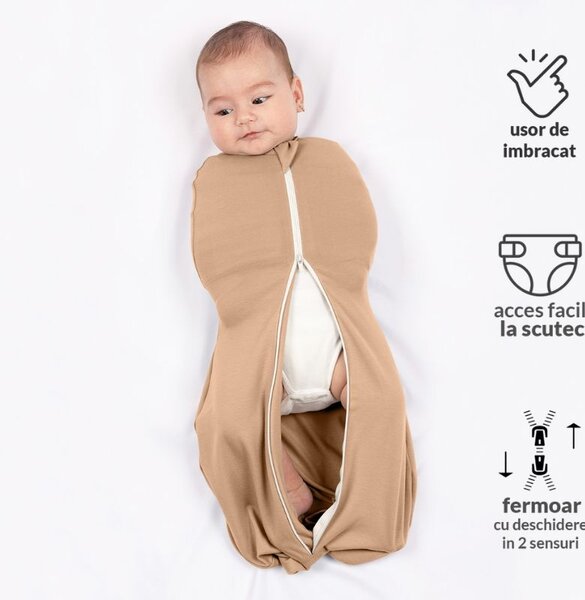 Sistem de infasat cu fermoar dublu Kidizi SnugPod UP Peach M, pentru bebelusi cu greutate de 3.8-7 kg, 0.5 tog