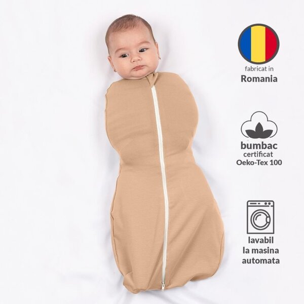 Sistem de infasat cu fermoar dublu Kidizi SnugPod UP Peach M, pentru bebelusi cu greutate de 3.8-7 kg, 0.5 tog