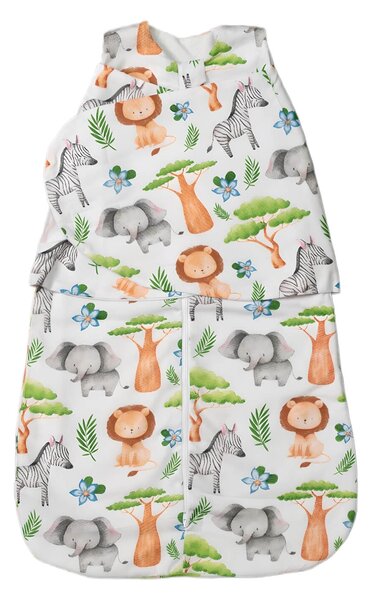 Sac de dormit bebelusi cu interior din flanel si sistem de infasare Kidizi Safari, 70 cm, 0.5 tog