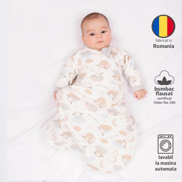 Sac de dormit cu maneci din bumbac flausat Kidizi On a Cloud Pastel, 0-3 luni, 1 tog