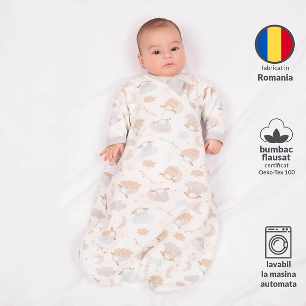 Sac de dormit cu maneci din bumbac flausat Kidizi On a Cloud Pastel, 0-3 luni, 1 tog