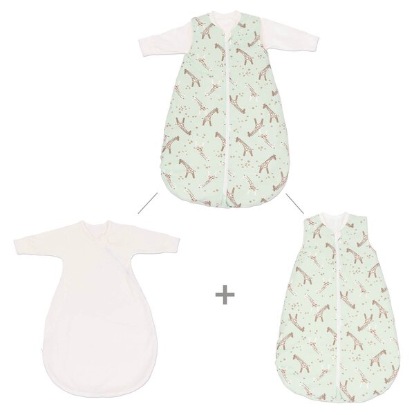 Sac de dormit pentru toate anotimpurile 0-6 luni Kidizi Giraffe, model 2 in 1, grosime intre 0.5-1.5 tog