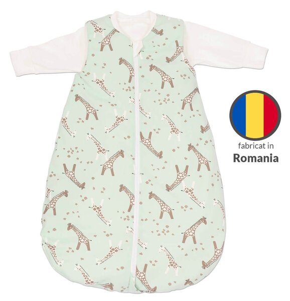 Sac de dormit pentru toate anotimpurile 0-6 luni Kidizi Giraffe, model 2 in 1, grosime intre 0.5-1.5 tog