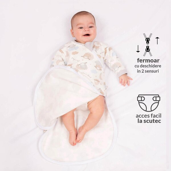 Sac de dormit cu maneci din bumbac flausat Kidizi On a Cloud Pastel, 0-3 luni, 1 tog